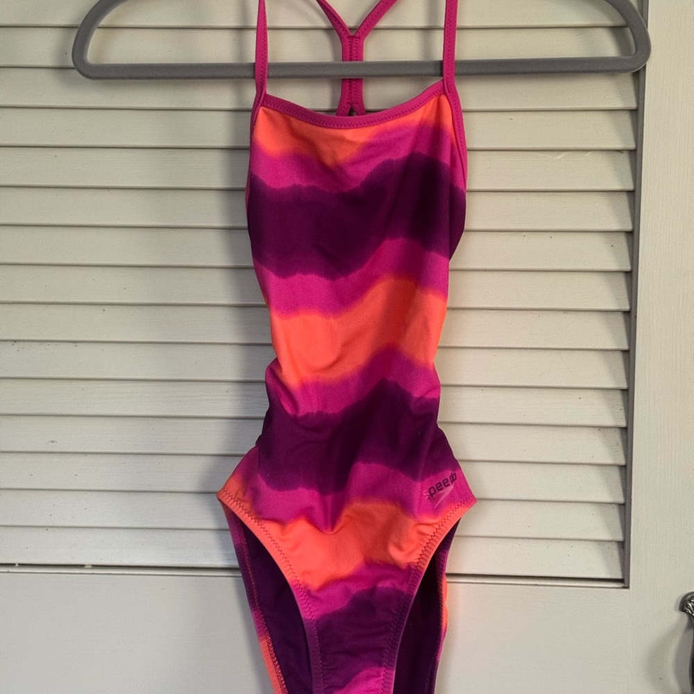 Speedo Pink and Orange Striped Swimsuit